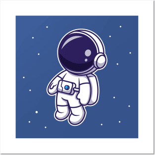 Cute Astronaut Floating In Space Cartoon Vector Icon Illustration Posters and Art